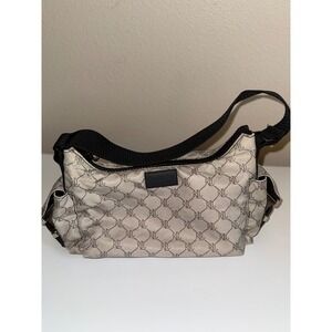 Lauren Ralph Lauren Monogram Nylon Shoulder Bag Beige Tan RLL Baguette Purse